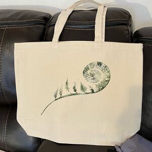 Canvas Tote Bag with Green Fern Design